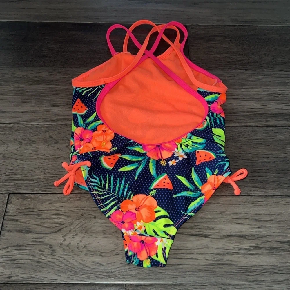 NWOT tropical low back crisscross strap asymmetrical top toddler swimsuit